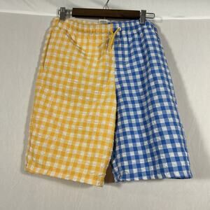 Men’s XXL Colorblock Gingham Swim Trunks Yellow Blue Seersucker Shorts
